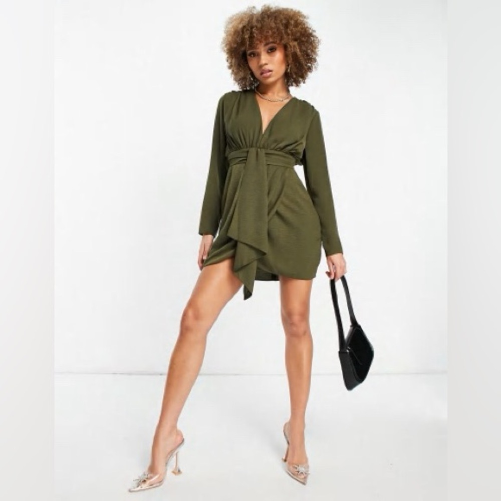 ASOS plunge mini dress with wrap drape skirt